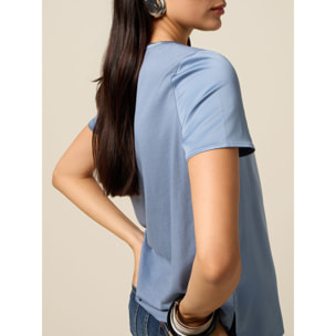 Oltre - T-shirt bimaterica - Azzurro