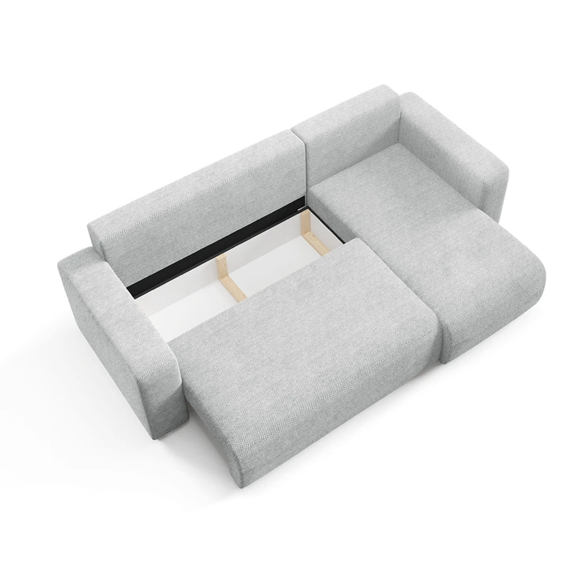 GLORIA - Canapé d'angle droit convertible 4 places en tissu gris clair