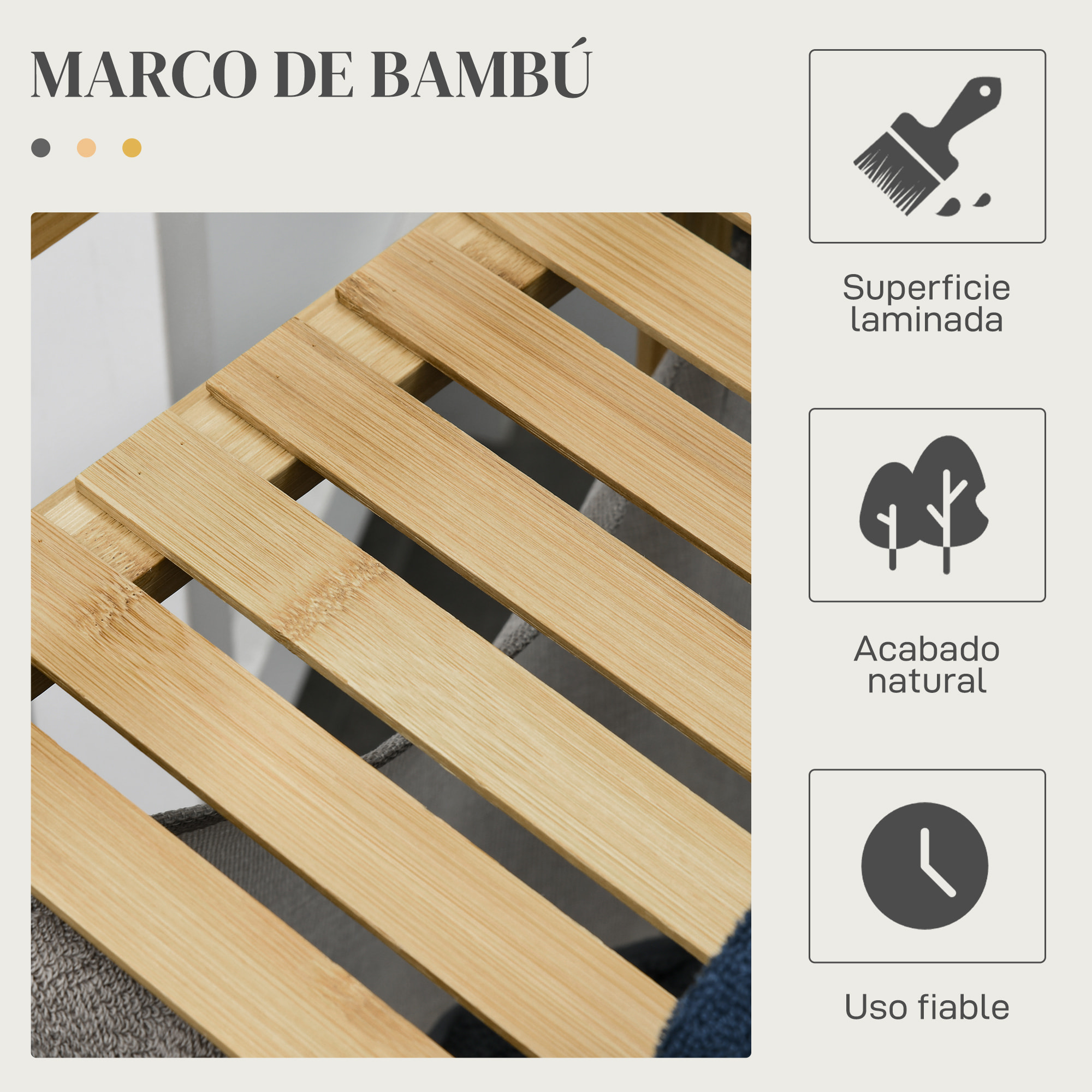 Cesto para Ropa Sucia de Bambú Cesto de la Ropa Sucia con 2 Bolsas Extraíbles y Estante Carga 20kg 2x40,6L para Baño Dormitorio 64x33x73 cm Natural