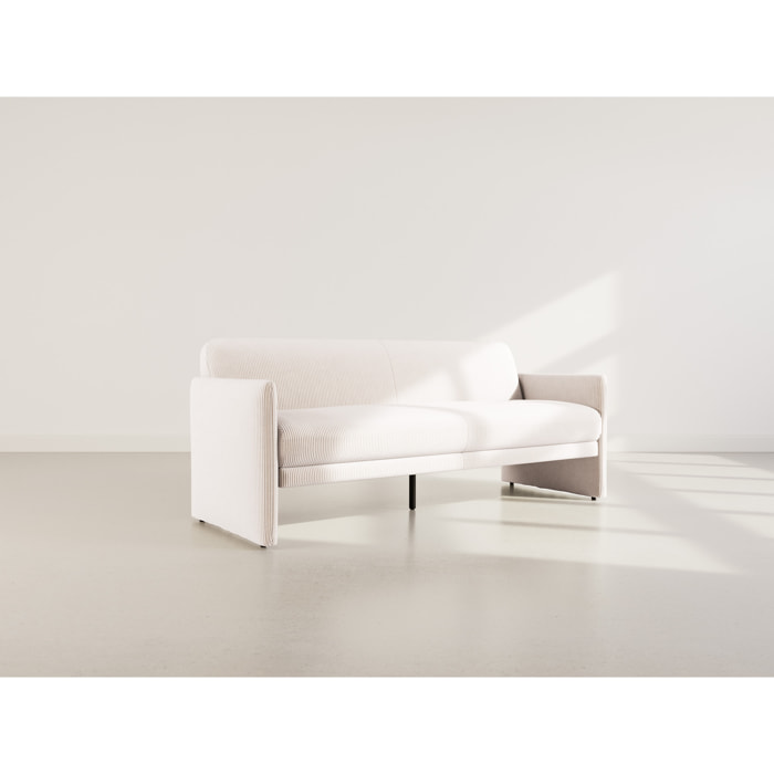 Mathis - Canapé convertible clic-clac 3 places en velours côtelé - Beige