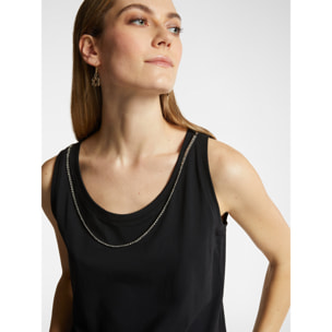 Elena Mirò - Top con cadena de strass - Negro
