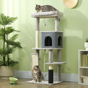 Arbre à chat design H.132cm bande massante griffoirs grattoirs nombreux jouets gris
