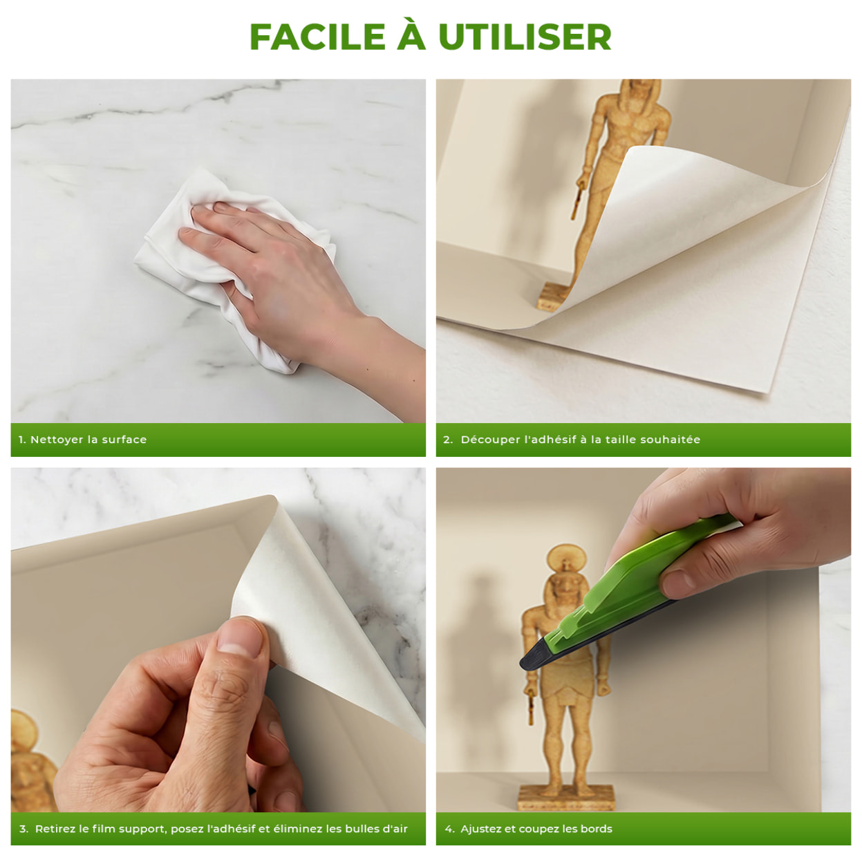 Stickers muraux 3D | Sticker Mural Autocollant effet 3D Egypte statues d'argile - Stickers adhésifs 3D Chambre Salon Trompe l'oeil