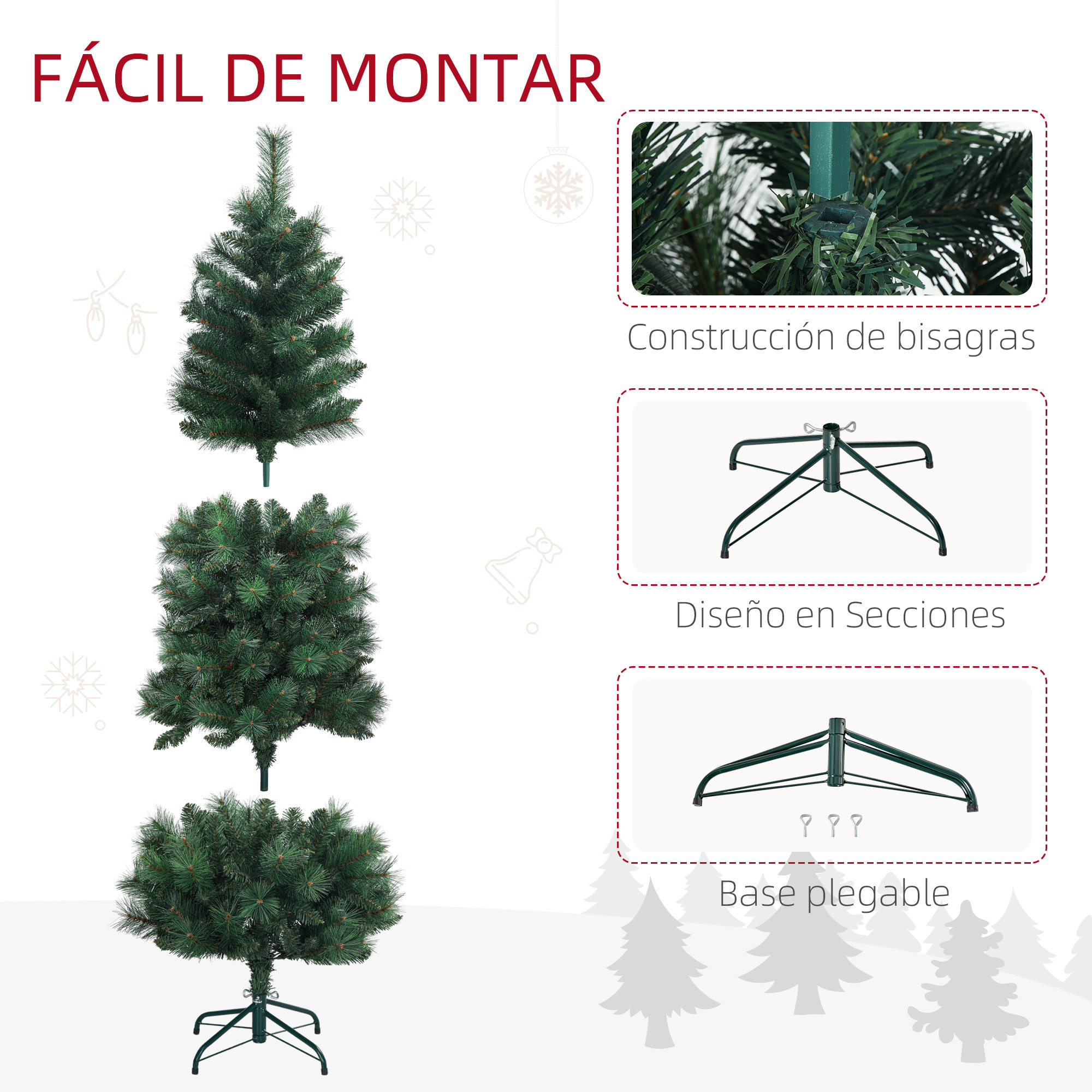 Árbol de Navidad 180 cm Árbol de Navidad Artificial con 528 Ramas y Soporte de Metal Árbol Navideño para Salón Interior Verde