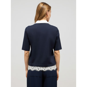 Oltre - Camiseta polo con bordado y encaje - Azul