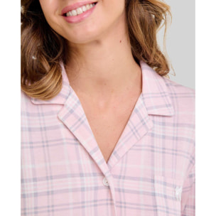 Camisón mujer dibujo cuadros cuello de solapa y manga larga