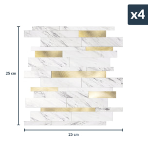Crédence adhésive murale 3D motif lamelles 4 pièces - Blanc