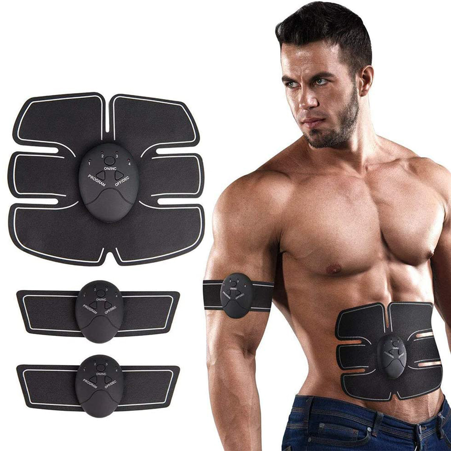 DAM Elettrostimolatore muscolare per addominali, gambe, braccia. Cintura stimolatore tonificante massaggiatore elettrico, funzionante a batteria. 20x3x22cm. Colore nero