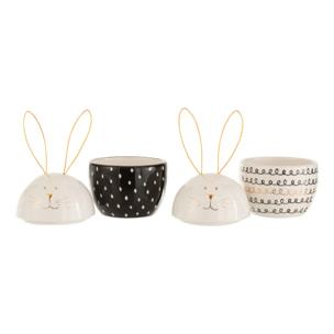 Pot de stockage J-Line Lapin - céramique - blanc - 2 pièces.