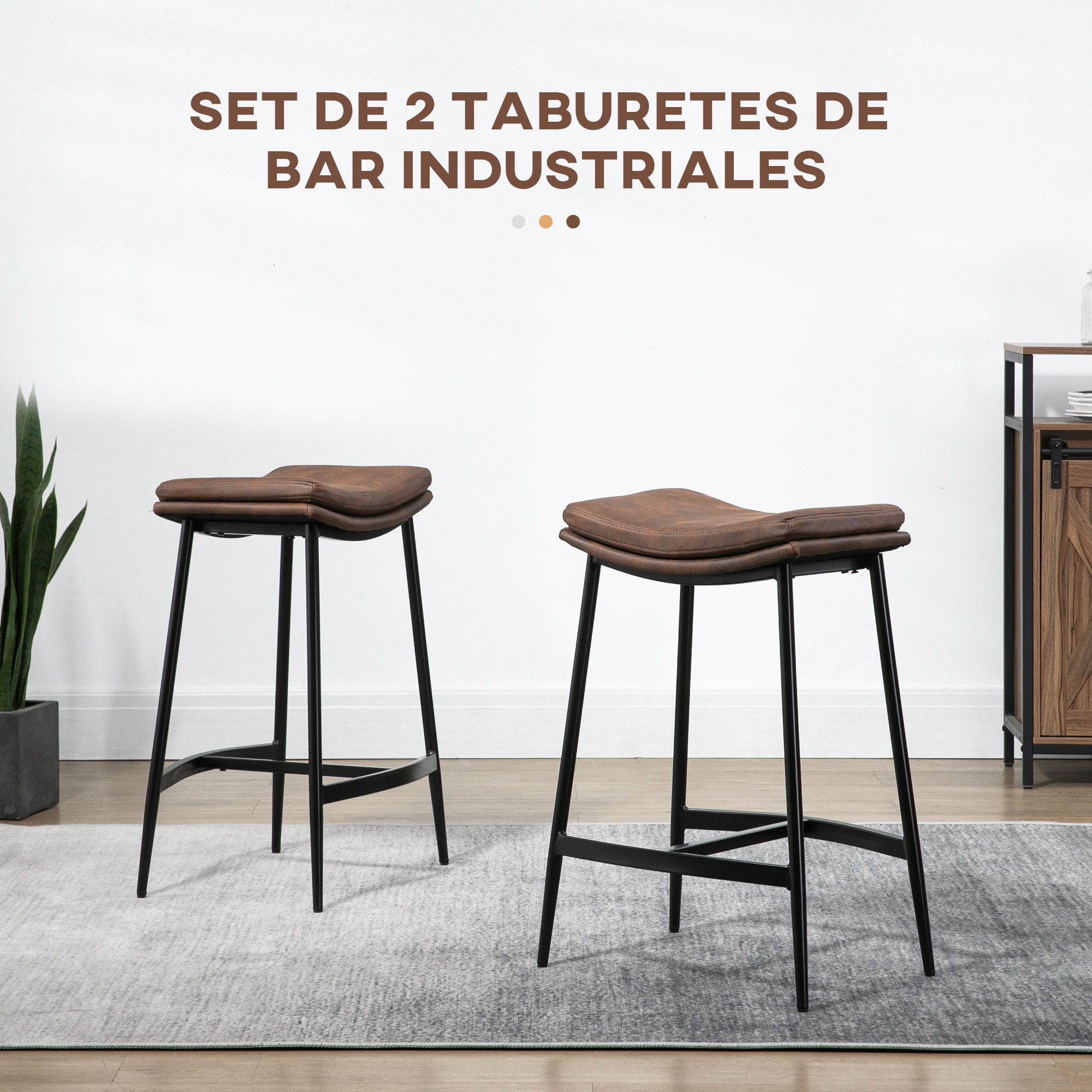 Conjunto de 2 Taburetes Altos de Cocina Sillas Altas de Cocina sin Respaldo con Estructura de Acero Estilo Industrial Carga 120 kg para Bar Salón Comedor Marrón