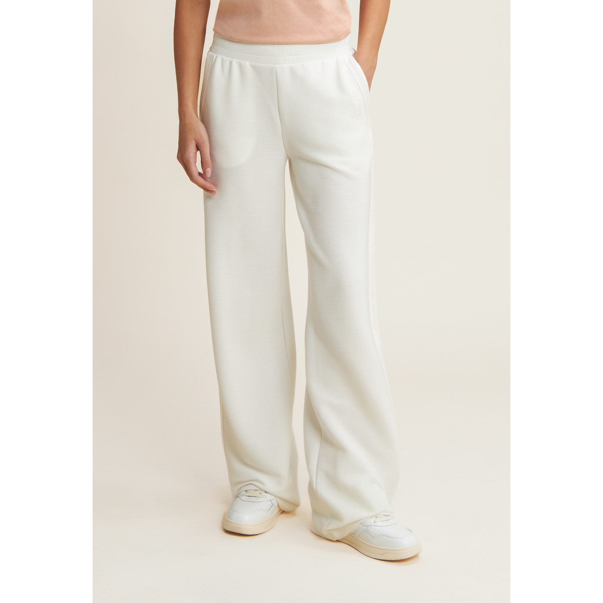 Pantaloni wide leg in felpa di viscosa a costine