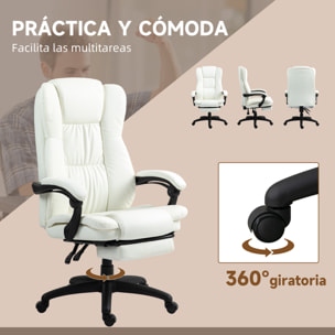 Silla de Masaje con 6 Puntos de Masaje Silla de Oficina Giratoria Silla de Despacho Reclinable con Altura Ajustable Reposapiés Retráctil y Control Remoto 68,5x68,5x113-121 cm Crema