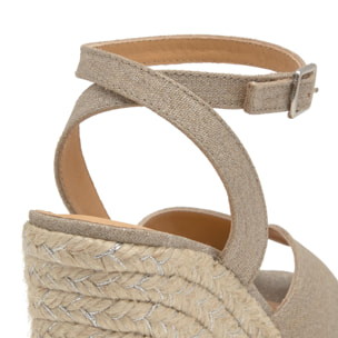 Sandalias de cuña de mujer Blossom en lino metalizado con cierre de pulsera