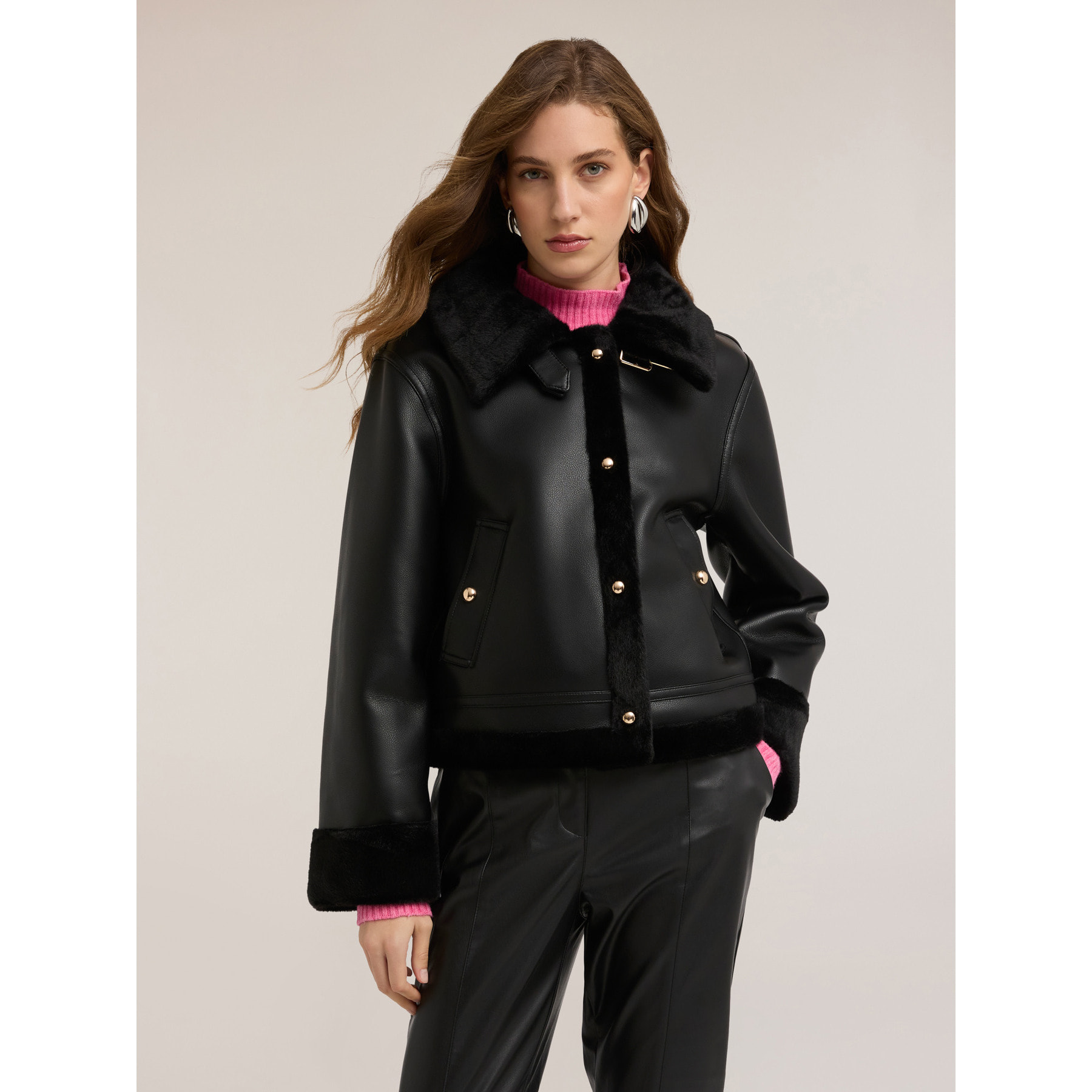 Motivi - Chaqueta efecto borrego con botones - Negro