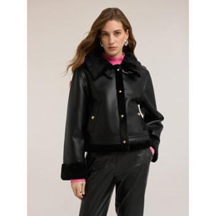 Motivi - Chaqueta efecto borrego con botones - Negro
