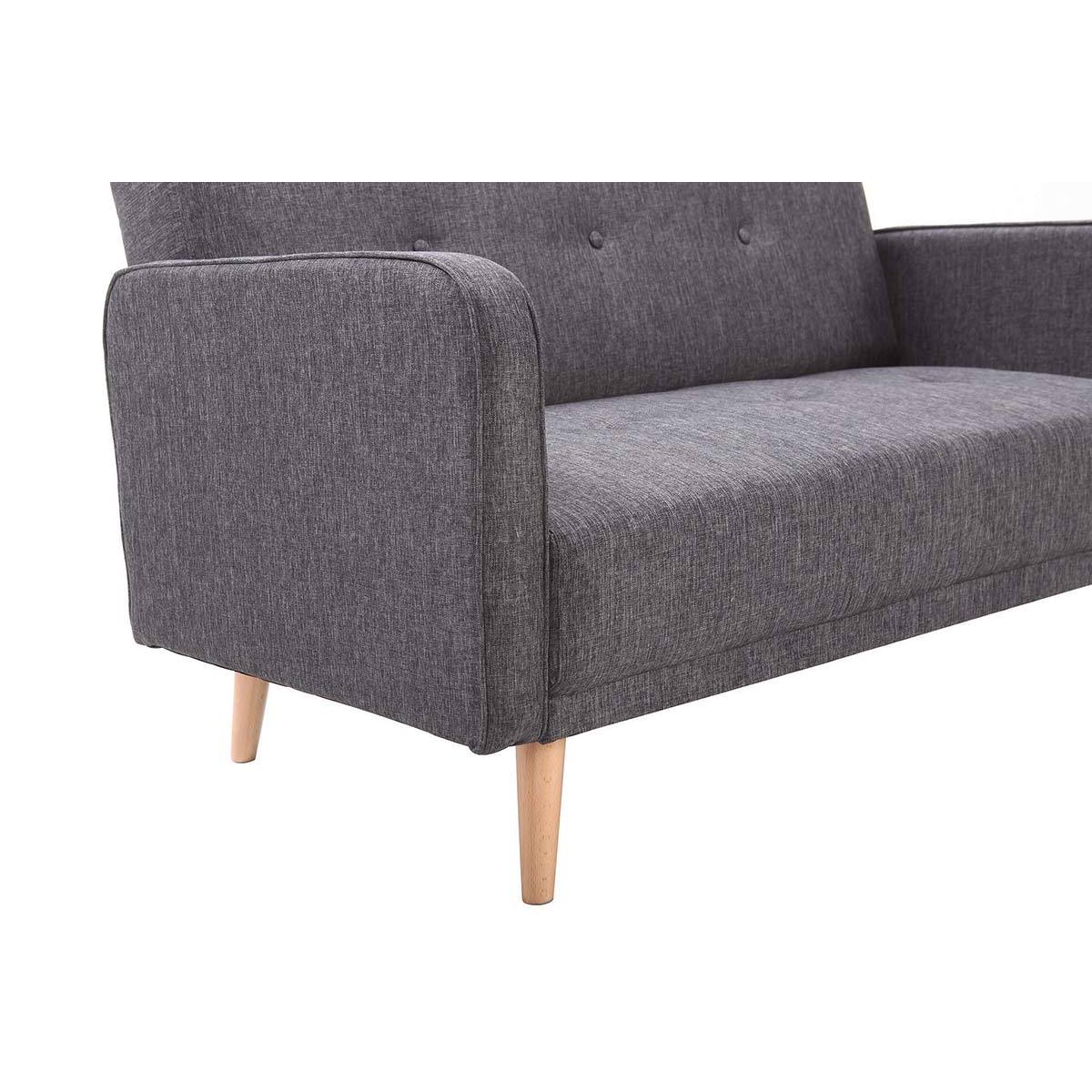 Canapé scandinave 2 places en tissu gris foncé et bois clair ULLA