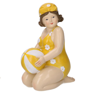 Statua in resina donna in ginocchio con pallone giallo cm10,5x7,5h15