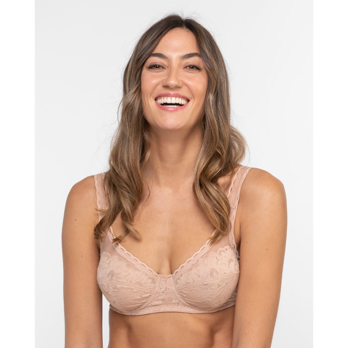 Sujetador con aros, de sujeción clásica con nuevo encaje floral, mate y femenino