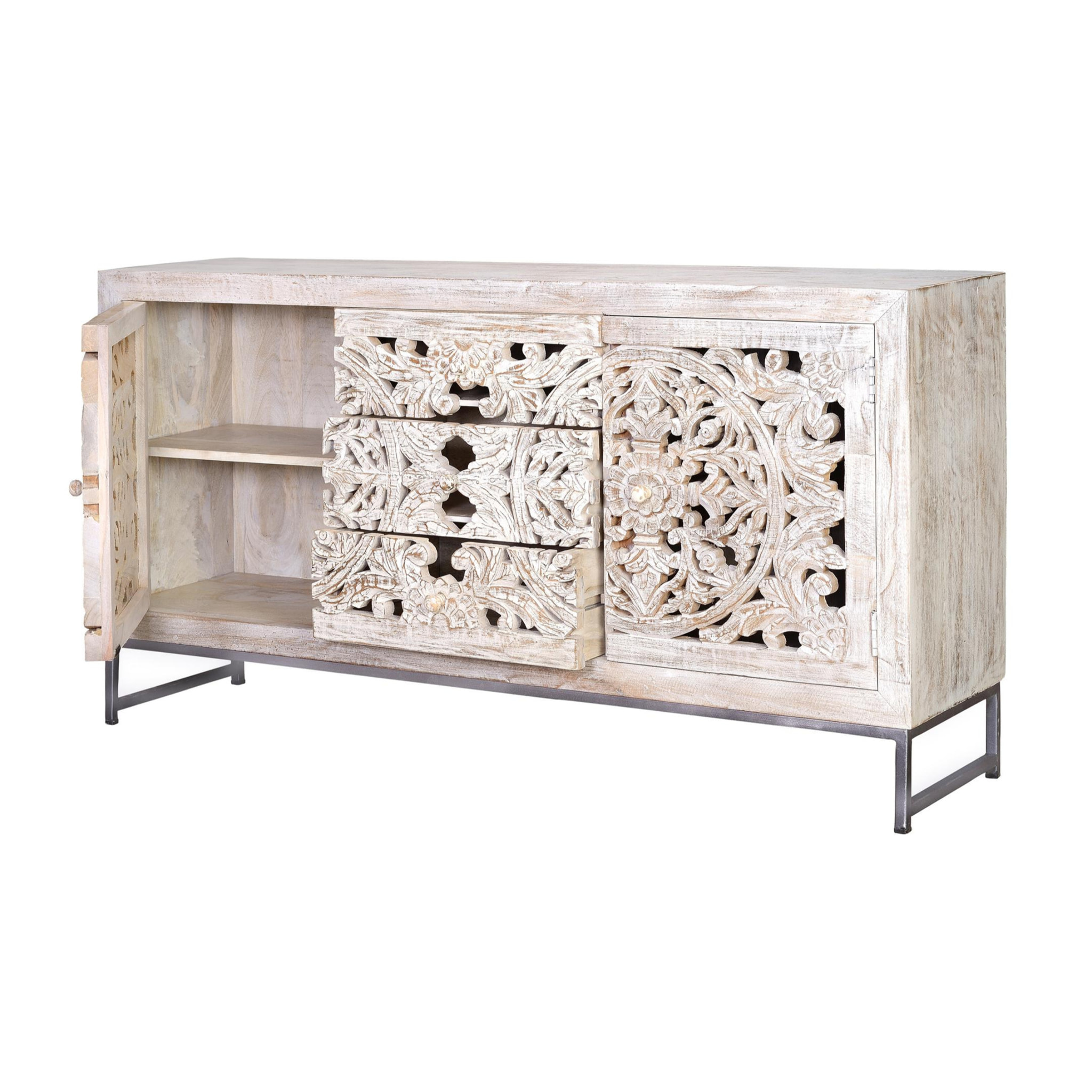 Aparador de Madera de Mango Estilo Étnico Boho Tallado