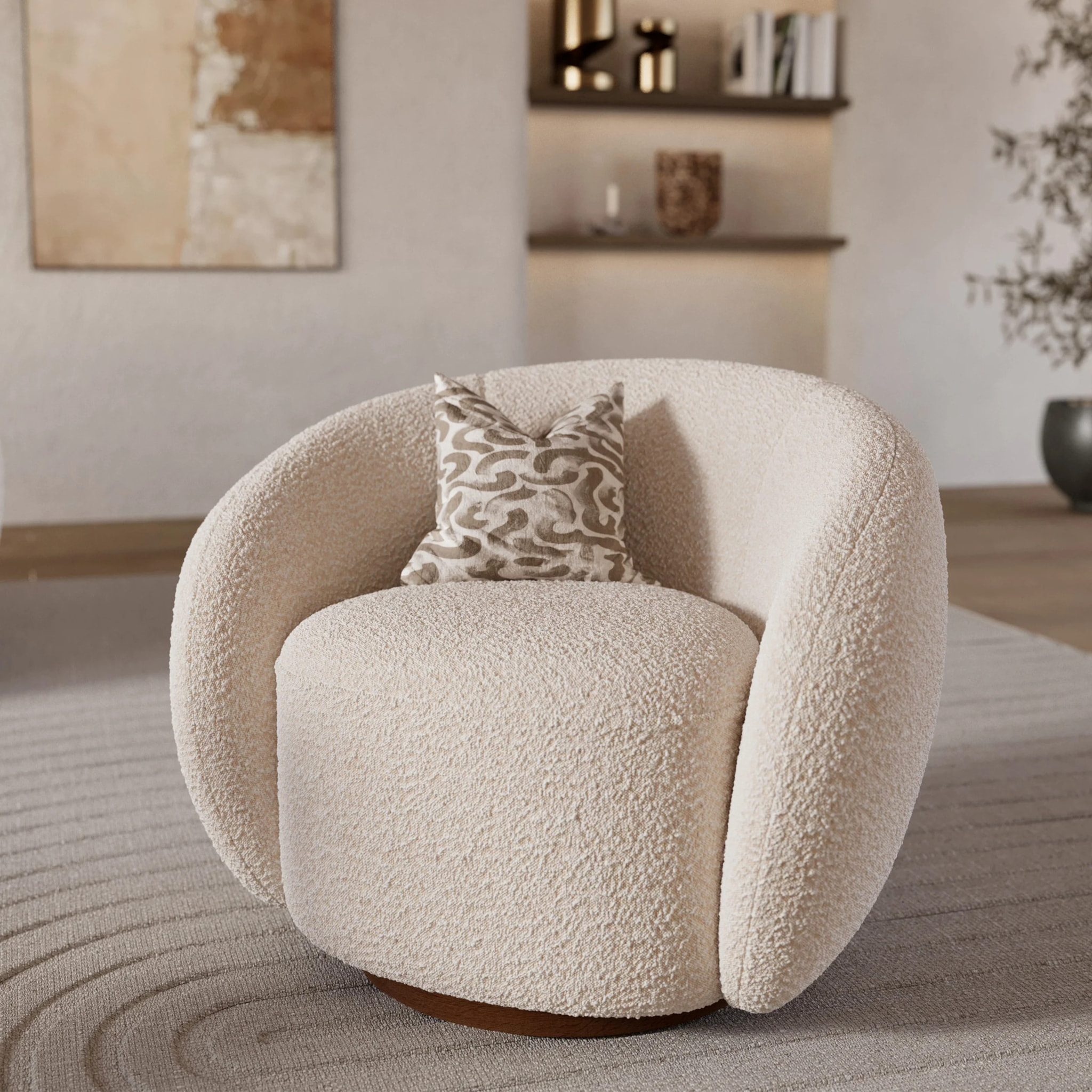 Fauteuil pivotant en tissu bouclé blanc - Naya