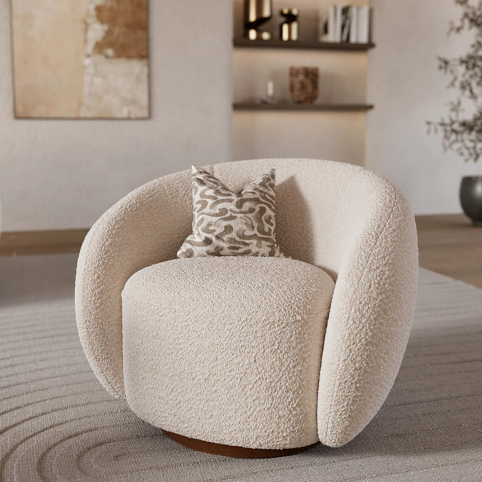 Fauteuil pivotant en tissu bouclé blanc - Naya