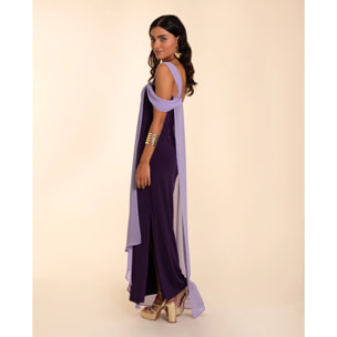 Vestido escote bardot con capa