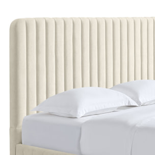 Lit coffre adulte avec tête de lit capitonnée en tissu chenille - ALTO