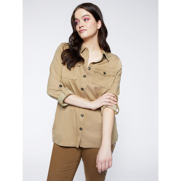 Fiorella Rubino - Camicia over in tencel - Beige