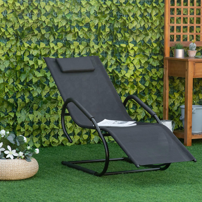 Tumbona de Jardín Ergonómica con Reposacabezas y Reposapiés 59,5x160x83 cm Negro