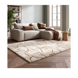 BRENDA Alfombra shaggy geométrica con relieve blanco y motivos caldera, varias medidas disponibles
