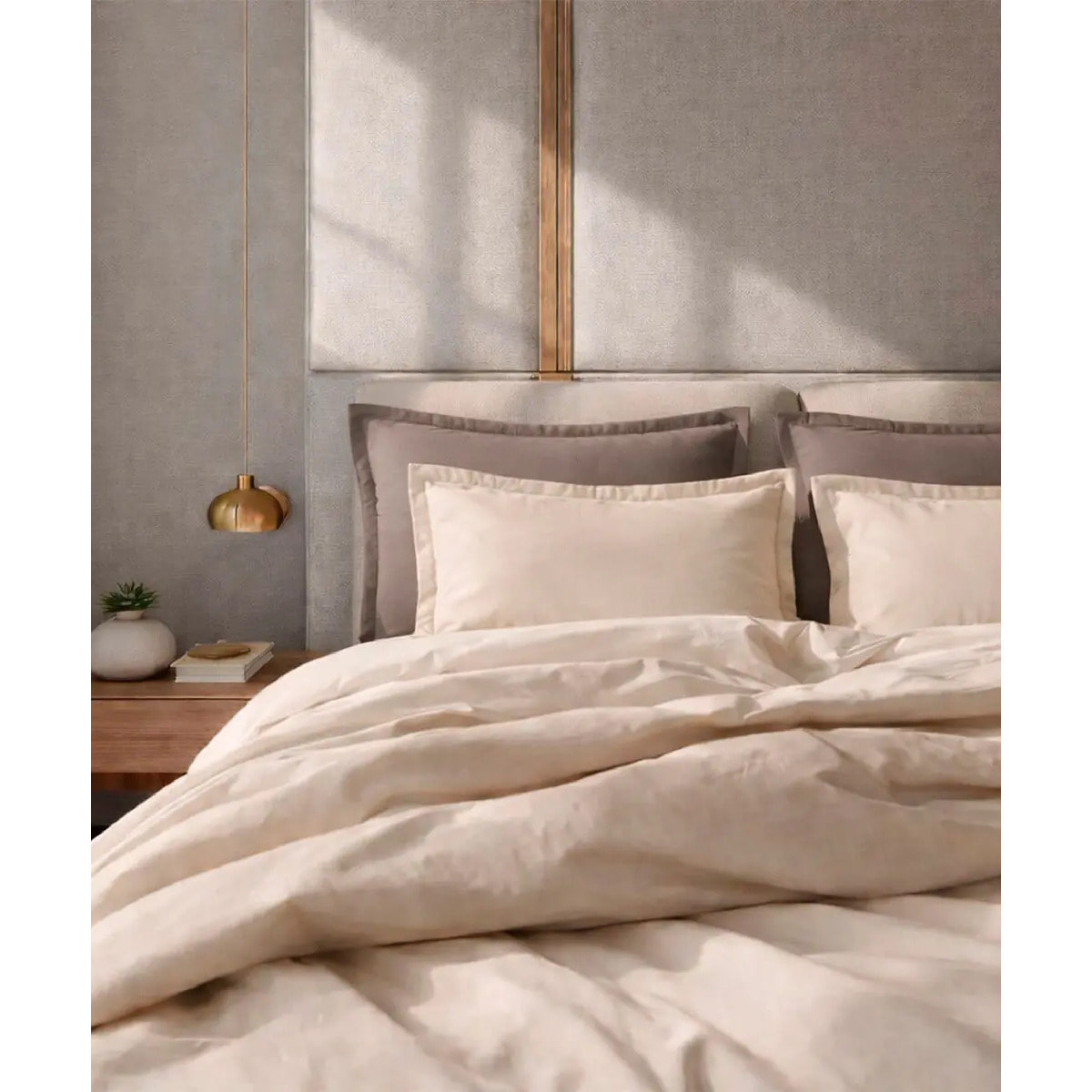 Completo Lenzuola RASO BEIGE tinta unita per letto matrimoniale 100% Raso di Cotone e Made in Italy