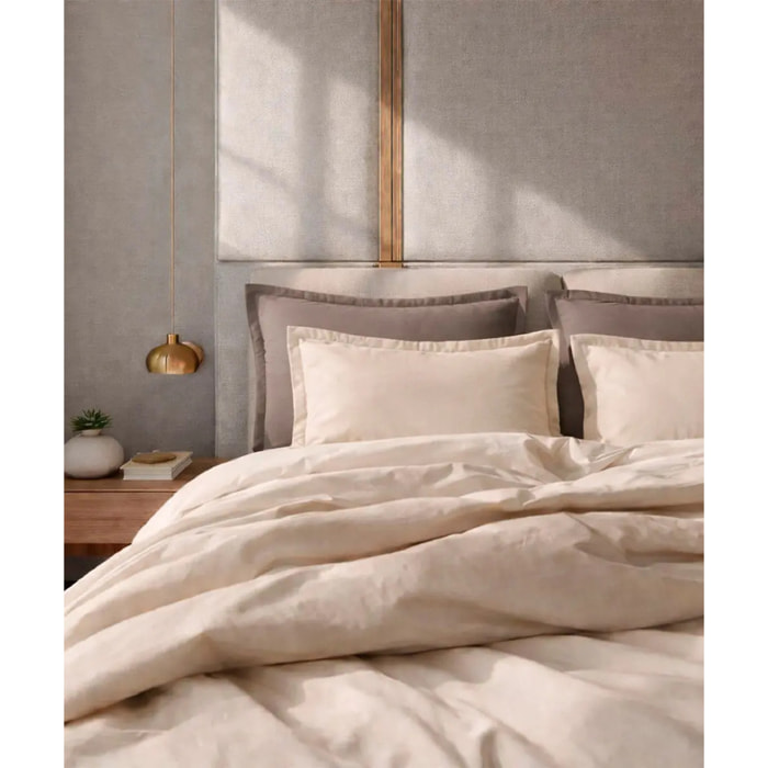 Completo Lenzuola RASO BEIGE tinta unita per letto matrimoniale 100% Raso di Cotone e Made in Italy