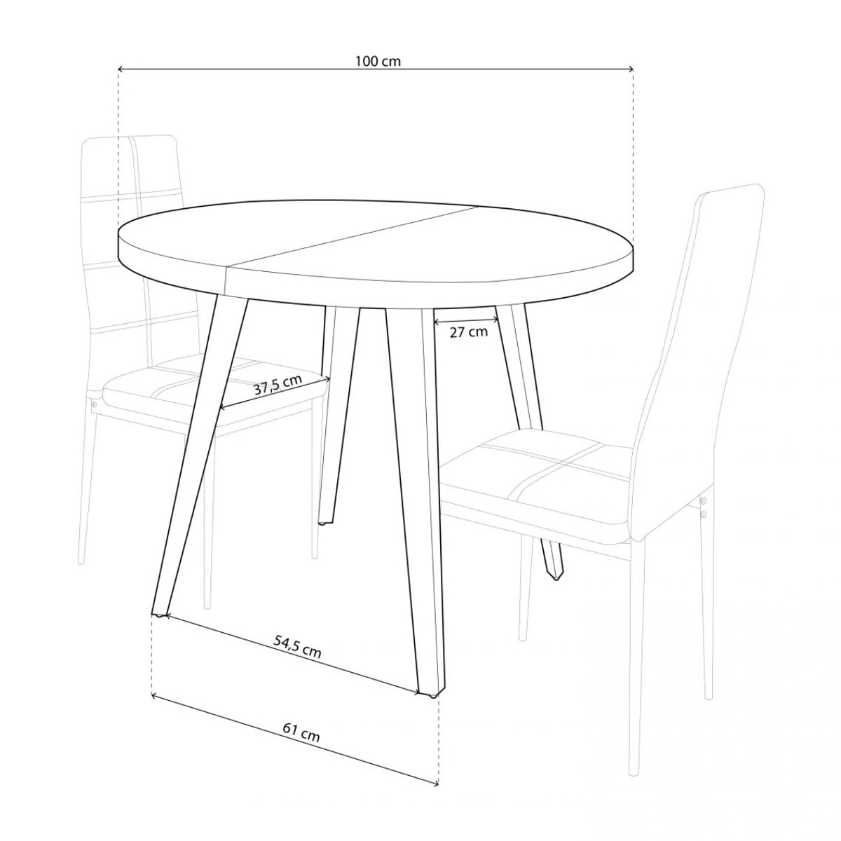 Mesa de comedor redonda extensible en negro y roble honey 100-180x100 cm Berg Roble Honey - Negro
