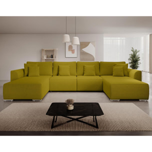 Gabriel - Canapé panoramique en U 7 places convertible avec coffre en tissu texturé - Vert