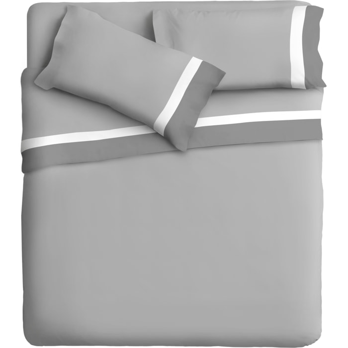 Completo letto doppia balza RASO IPERSAN Puro Cotone Grigio SC/Bianco fondo Grigio