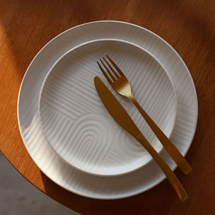 Lot de 6 assiettes à dessert 19cm avec relief en grès blanc  DUNE