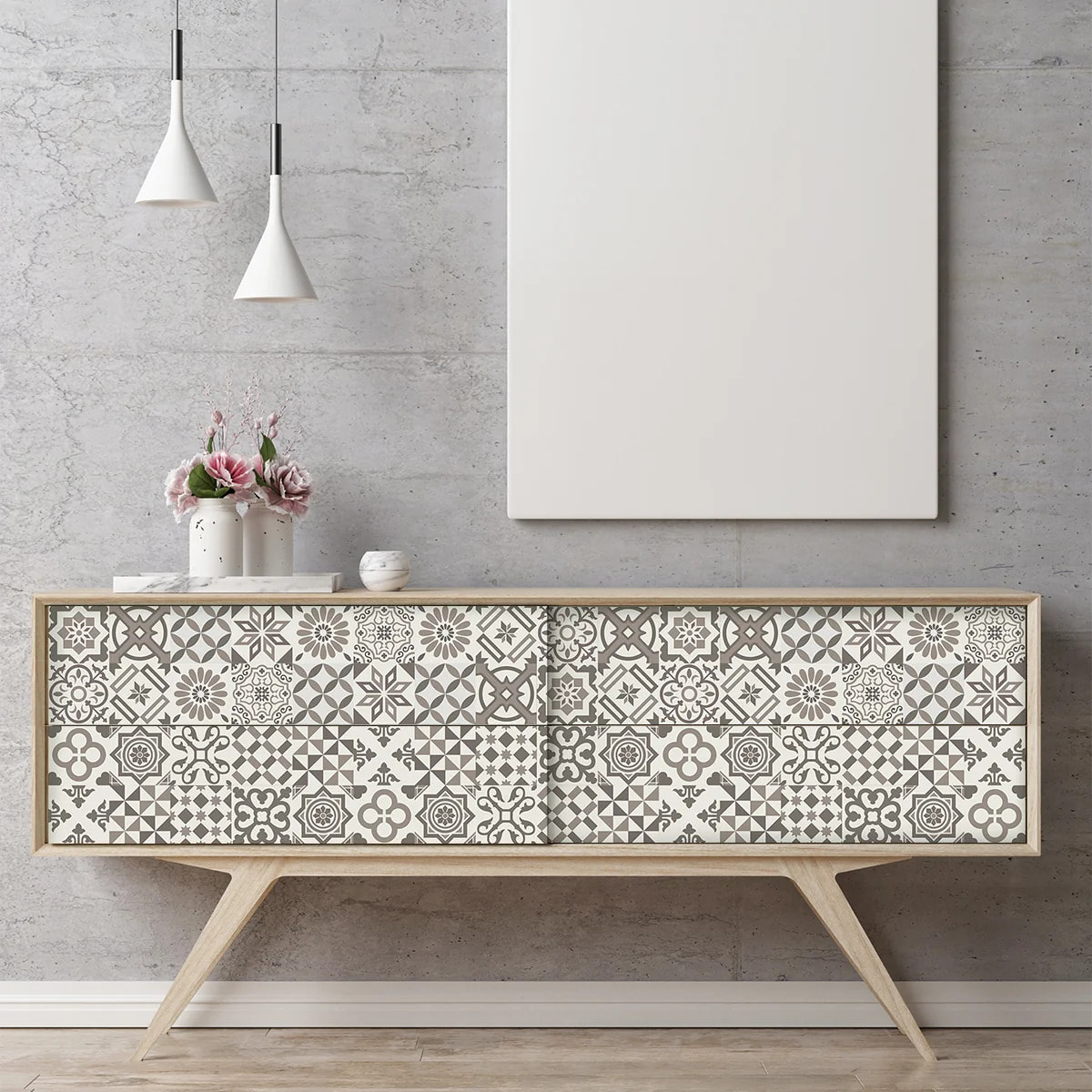 Sticker carrelage - Ambiance Sticker - 60 CARREAUX DE CIMENT MEUBLE AUTHENTIQUES NIHNA - 20x20cm
