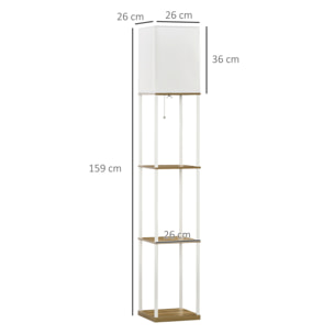 Lampadaire étagère design 26L x 26l x 159H cm 3 étagères E27 MDF blanc