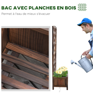 Jardinière avec treillis - bac à fleurs - jardinière sur pied - dim. 60L x 30l x 122H cm bois sapin traité carbonisation