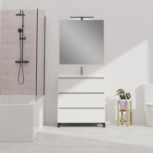 Ensemble De Salle De Bain Wink | 90 Cm Blanc Mat | 3 Tiroirs | Vasque Ceramique | N'Inclut Pas Miroir | Mueble Montado | Alday