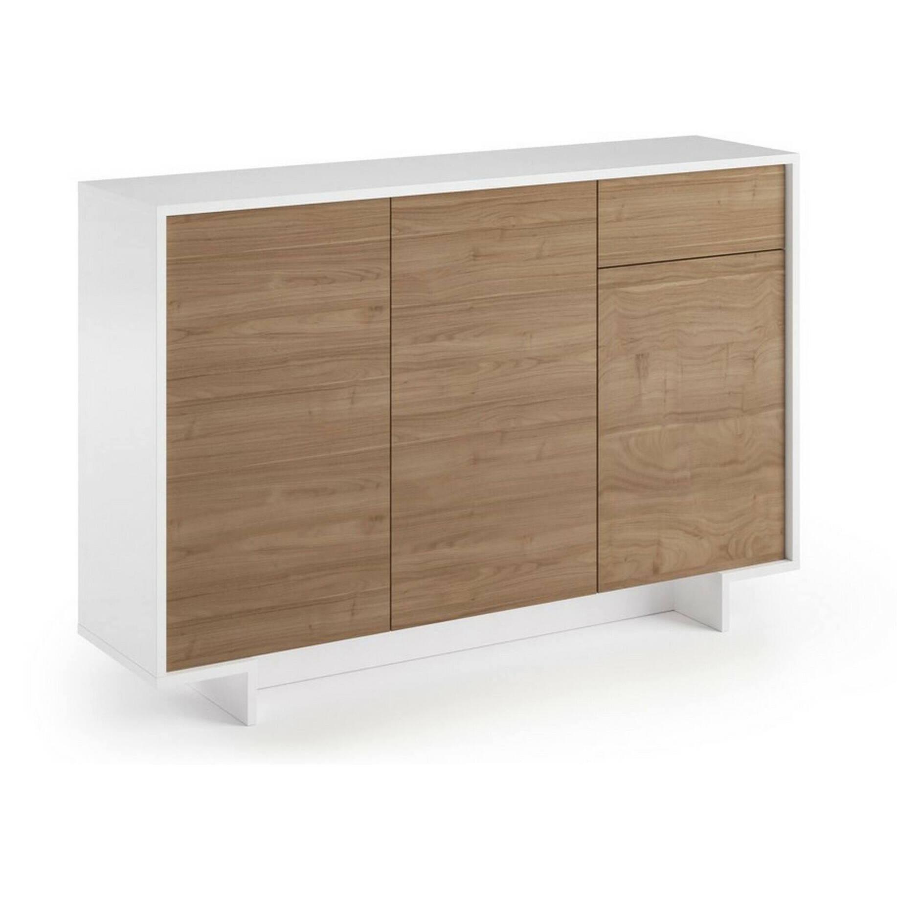 Credenza Dbakayok, Madia da salotto, Buffet da soggiorno a 3 ante e 1 cassetto, 100% Made in Italy, 134x35h87 cm, Bianco e Rovere