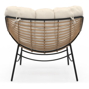 Fauteuil de jardin Lois rotin et coussin écru