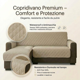 Copridivano 2 posti con penisola impermeabile e antimacchia, telo protettivo con braccioli adattabile a penisola destra e sinistra, vestibilità pratica e versatile, protegge da liquidi e sporco, facile da lavare, ideale per uso quotidiano