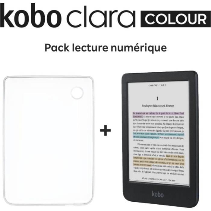 Liseuse eBook KOBO Pack Clara Colour + Cover Transparente