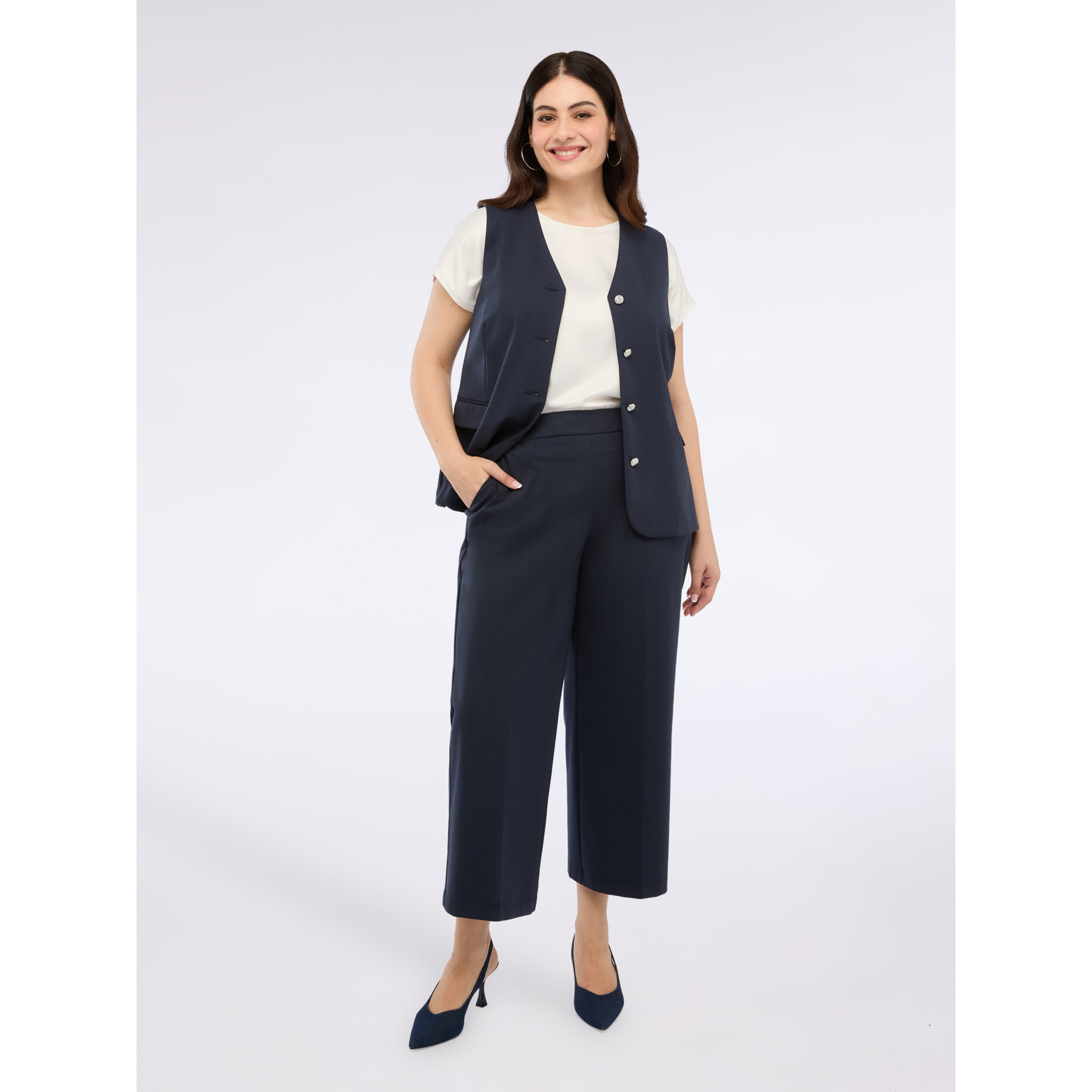 Fiorella Rubino - Pantalones cropped en punto Milano - Azul