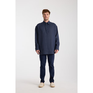 Camicia Uomo 1 Bottone Italiano Lino Unito Blu