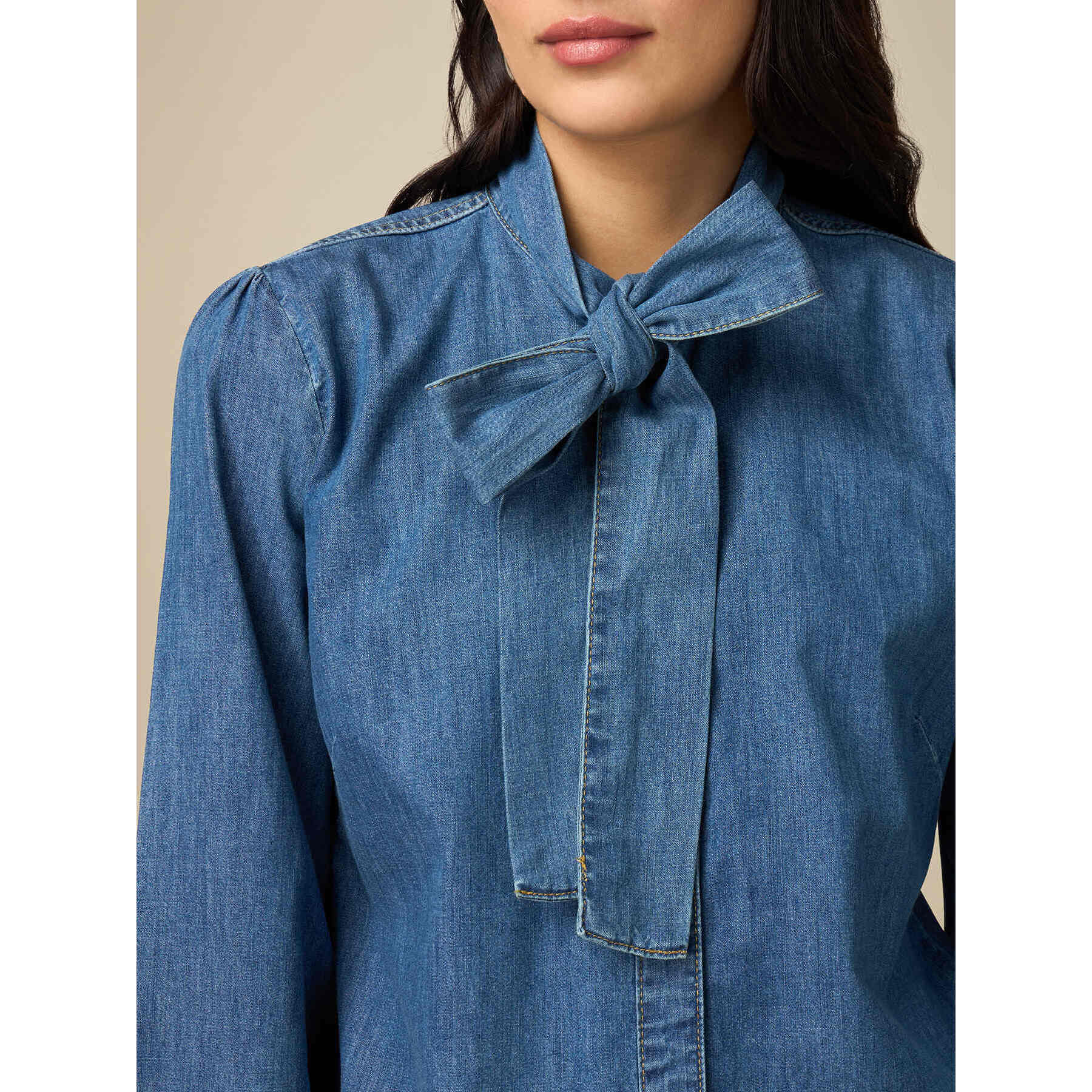 Oltre - Camicia in denim con fiocco - Blu