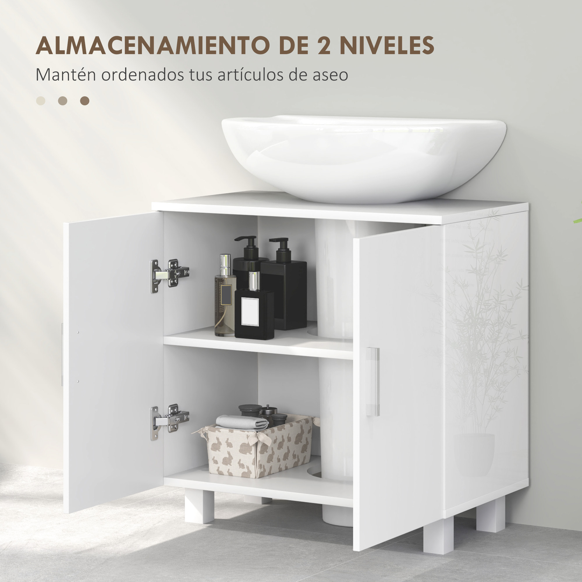 Mueble para Debajo del Lavabo Mueble bajo Lavabo Mueble de Lavabo con Pie con 2 Puertas 2 Estantes y Sistema Antivuelco para Cuarto Baño 60x35x60 cm Blanco
