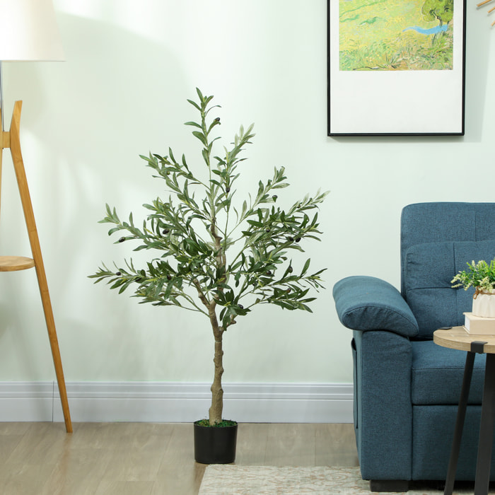 Olivo Artificial 120 cm Planta Artificial Decorativa con Hojas de Seda y 20 Aceitunas Decoración Interior para Hogar Oficina Dormitorio Salón Pack 1