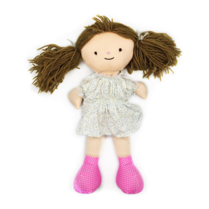 PELUCHE TÉRMICO: MUÑECA PELO CASTAÑO CLARO CON VESTIDO